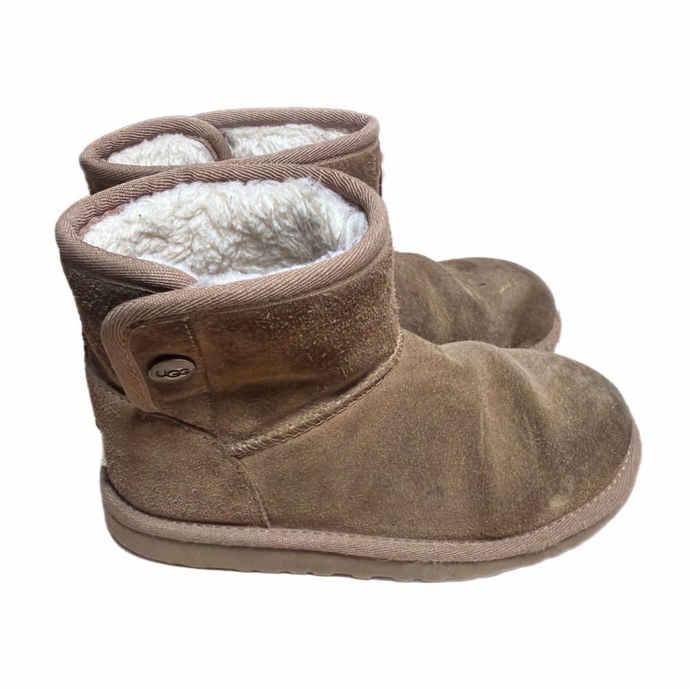 Kids UGG Australia Brown Suede Sheepskin Lined Button Boots Size 13